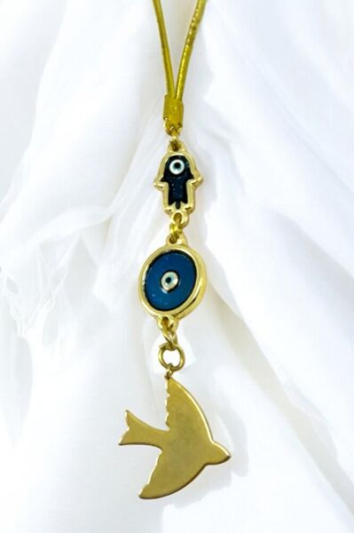 Enameled Evil Eye Hamse Bird Car Rearview Mirror Ornament, New Car Gift