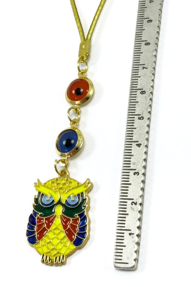 Çerçeveli Nazar Boncuklu Renkli Baykuş Figürlü Araba Dikiz Ayna Süsü, Yeni Araba Hediyesi