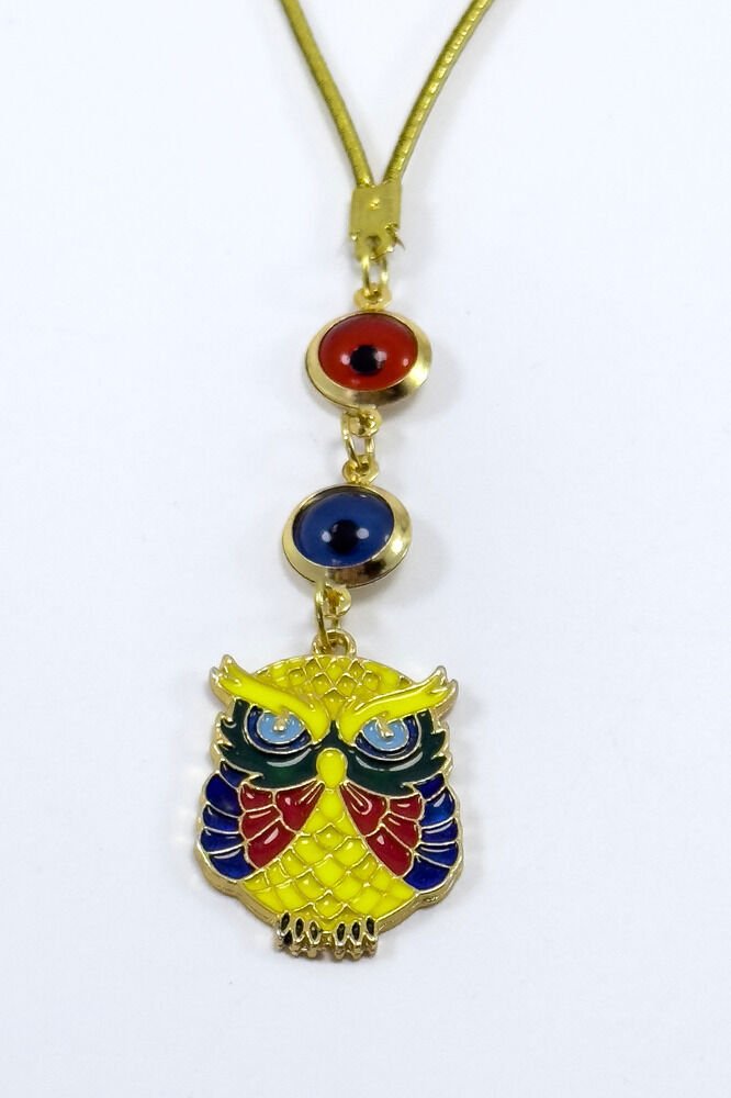 Çerçeveli Nazar Boncuklu Renkli Baykuş Figürlü Araba Dikiz Ayna Süsü, Yeni Araba Hediyesi