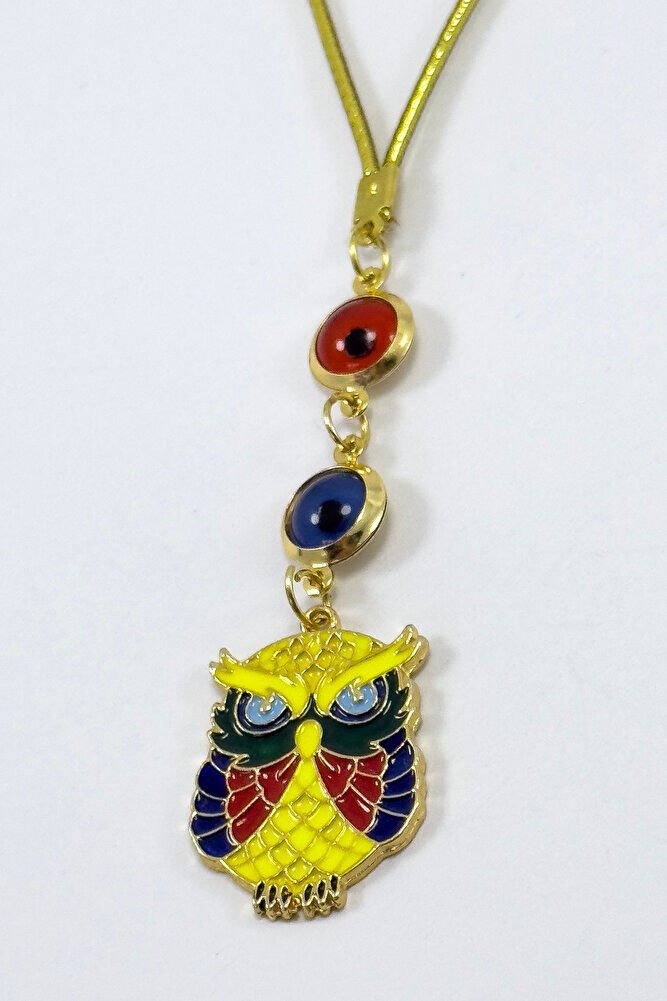 Çerçeveli Nazar Boncuklu Renkli Baykuş Figürlü Araba Dikiz Ayna Süsü, Yeni Araba Hediyesi