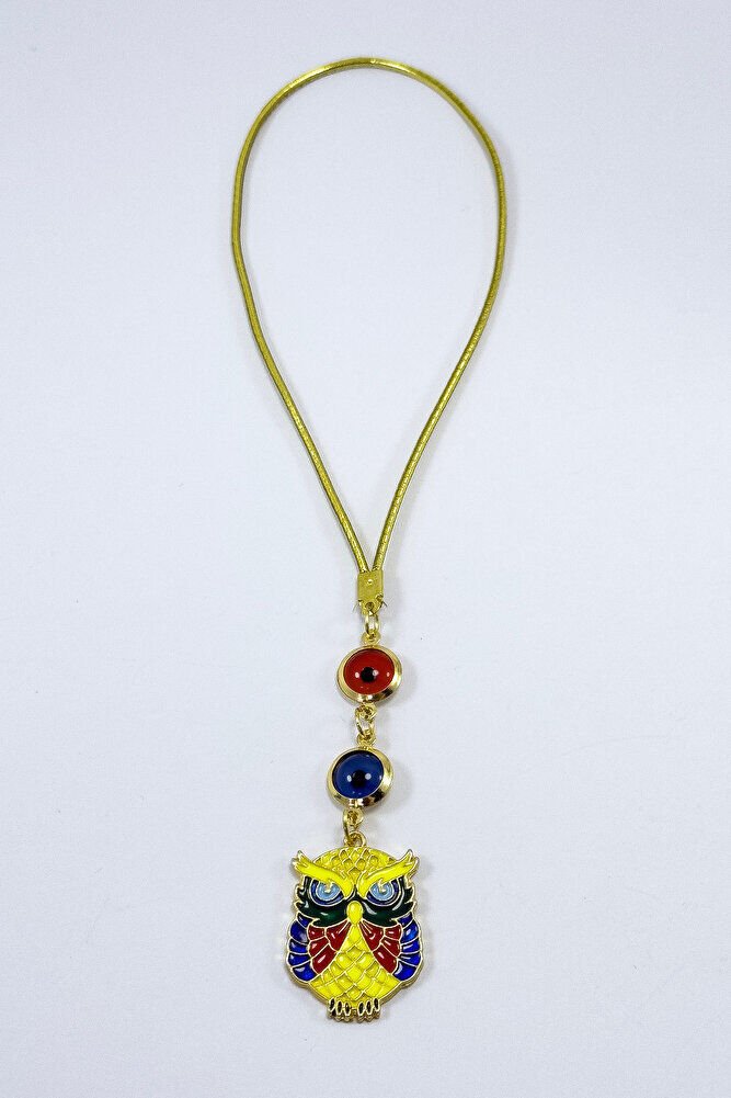 Çerçeveli Nazar Boncuklu Renkli Baykuş Figürlü Araba Dikiz Ayna Süsü, Yeni Araba Hediyesi