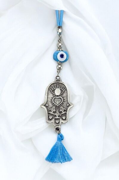 Mavi Dana Gözü Nazar Gözü Kalp Balık Motifli Hamse Araba Dikiz Ayna Süsü, Yeni Araba Hediyesi