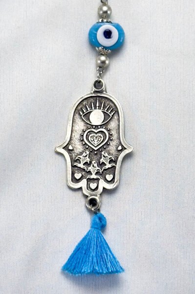 Mavi Dana Gözü Nazar Gözü Kalp Balık Motifli Hamse Araba Dikiz Ayna Süsü, Yeni Araba Hediyesi