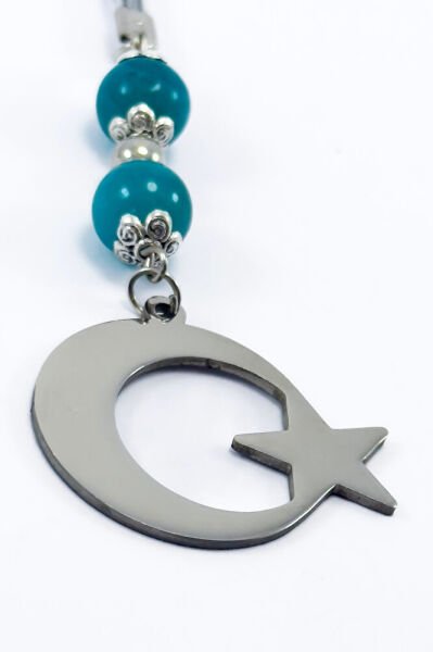 Turkuaz Doğal Taşlı Ay Yıldız Araba Dikiz Ayna Süsü, Yeni Araba Hediyesi