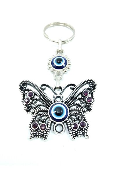 Evil Eye Bead Keychain Metal Butterfly Figure Shiny Stone Gift Accessory