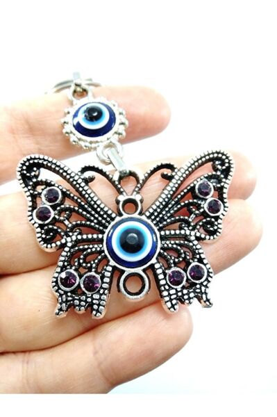 Evil Eye Bead Keychain Metal Butterfly Figure Shiny Stone Gift Accessory
