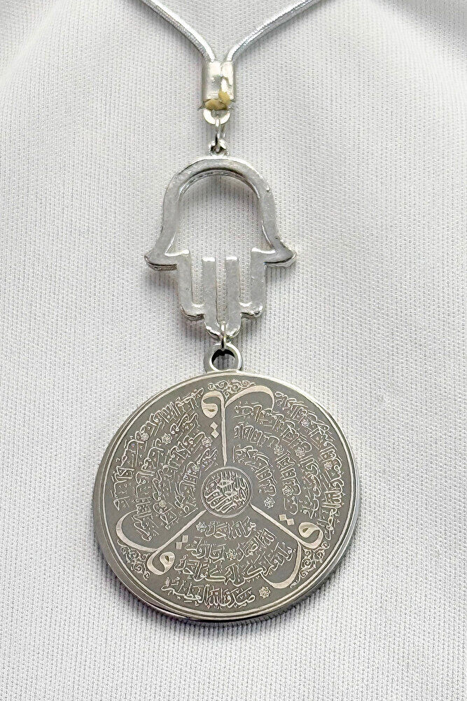 Silver Color Steel Double Sided Ayetel Kursi Felak Nas Ihlas Car Mirror Ornament with Shiny Stone Anchovy