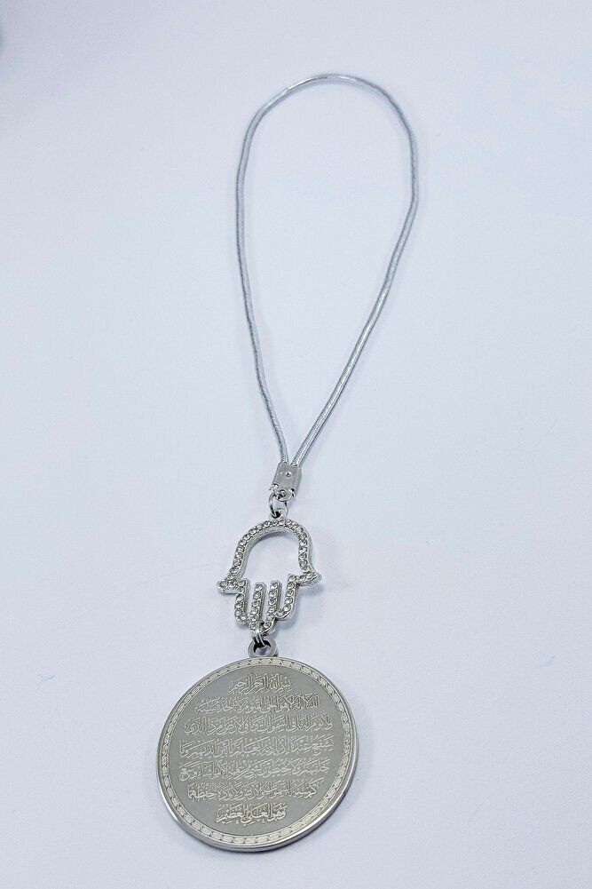 Silver Color Steel Double Sided Ayetel Kursi Felak Nas Ihlas Car Mirror Ornament with Shiny Stone Anchovy