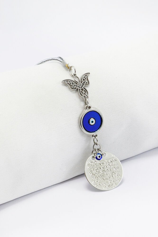 Metal Nazar Boncuğu Ajurlu Melek Gümüş Renkli Metal Ayetel Kürsi Dikiz Ayna Süsü