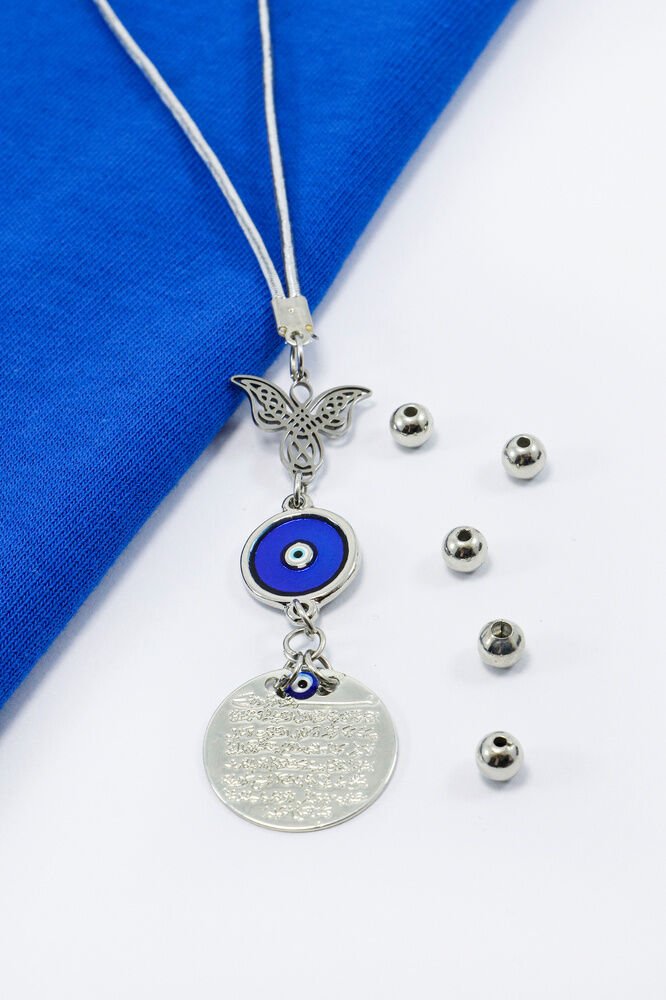 Metal Nazar Boncuğu Ajurlu Melek Gümüş Renkli Metal Ayetel Kürsi Dikiz Ayna Süsü