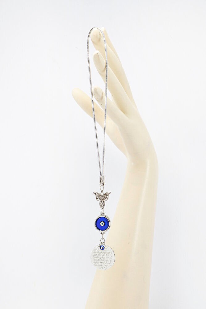 Metal Nazar Boncuğu Ajurlu Melek Gümüş Renkli Metal Ayetel Kürsi Dikiz Ayna Süsü