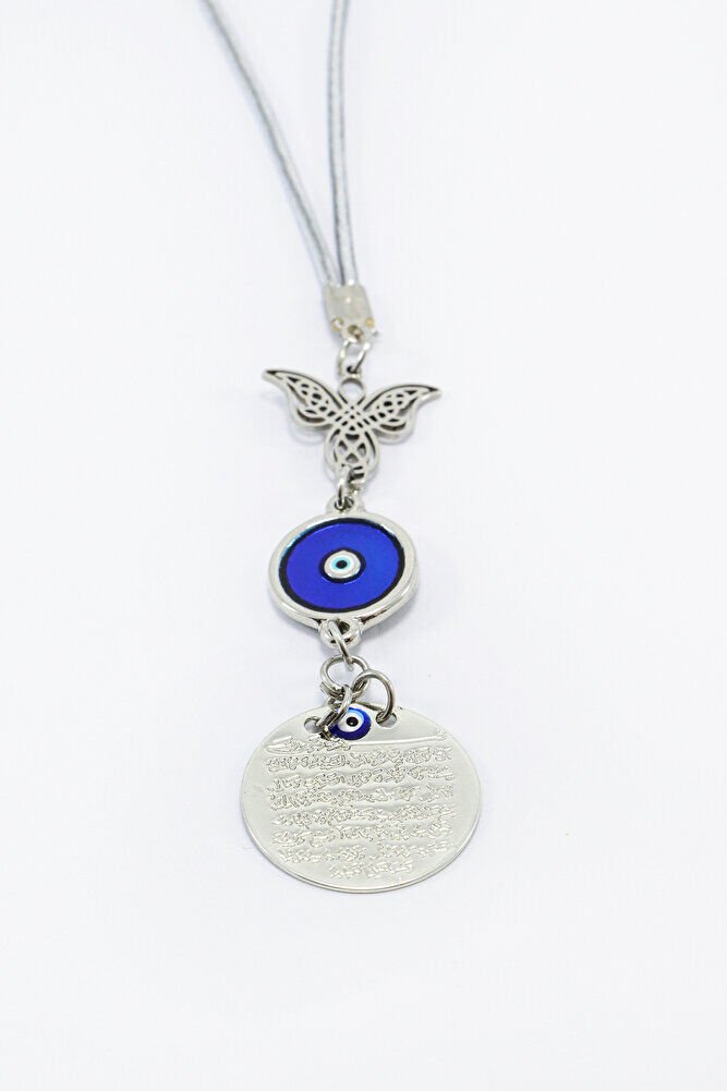 Metal Nazar Boncuğu Ajurlu Melek Gümüş Renkli Metal Ayetel Kürsi Dikiz Ayna Süsü