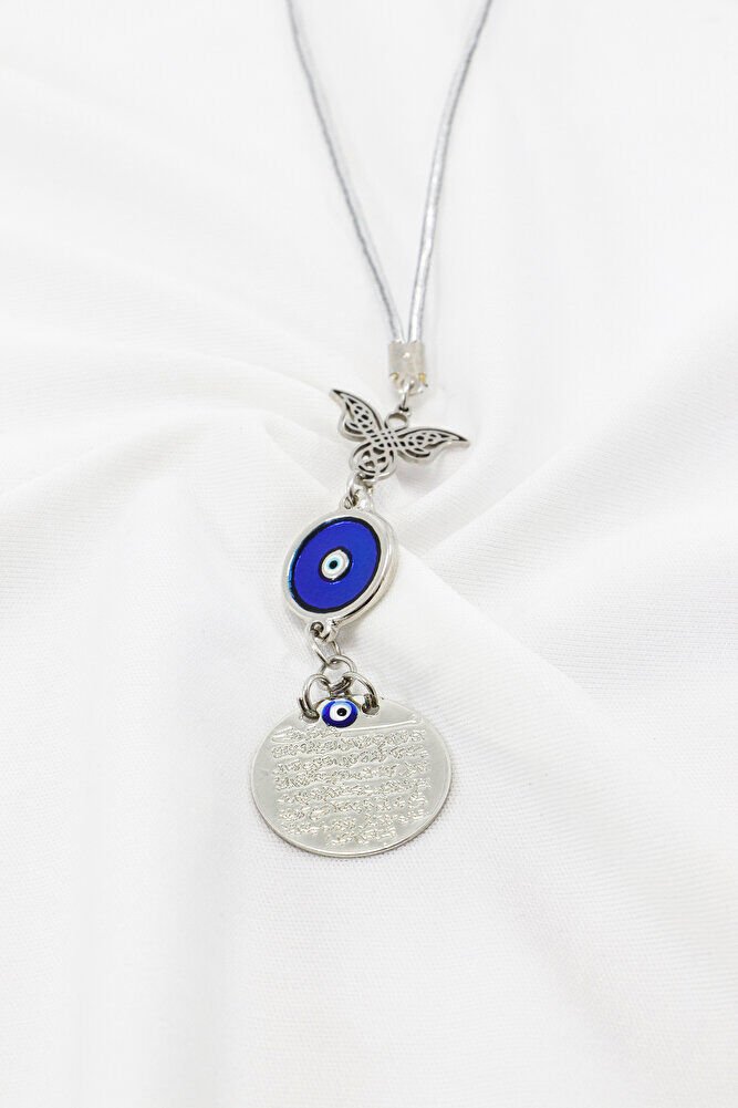 Metal Nazar Boncuğu Ajurlu Melek Gümüş Renkli Metal Ayetel Kürsi Dikiz Ayna Süsü