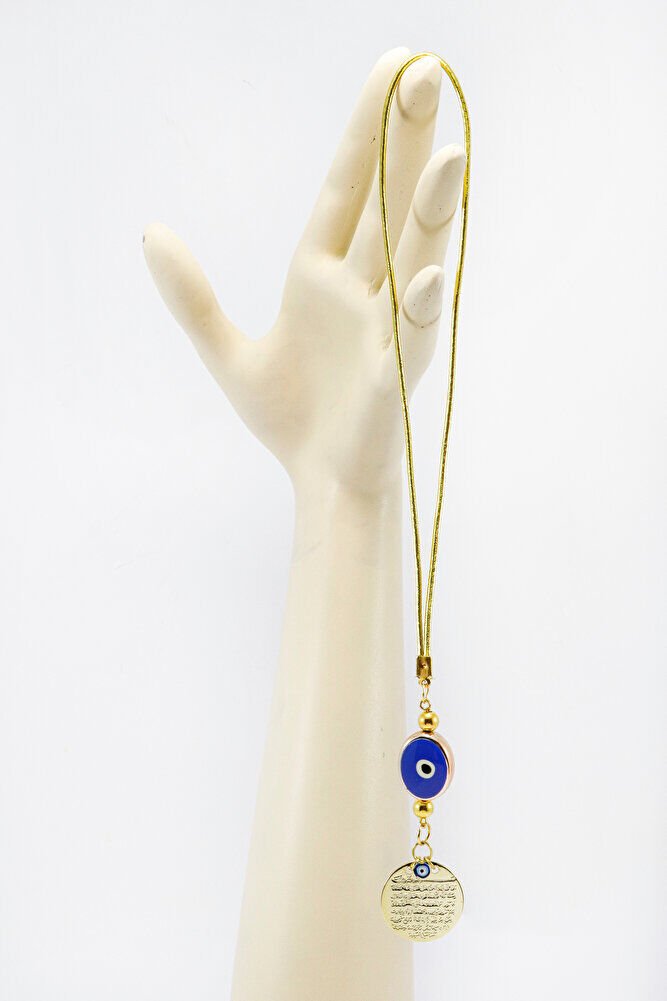 Metal Nazar Boncuğu Gold Renkli Metal Ayet'el Kürsi Dikiz Ayna Süsü