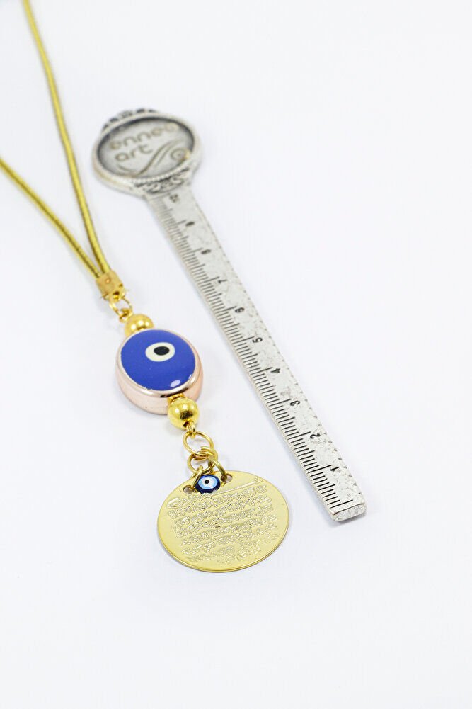 Metal Nazar Boncuğu Gold Renkli Metal Ayet'el Kürsi Dikiz Ayna Süsü