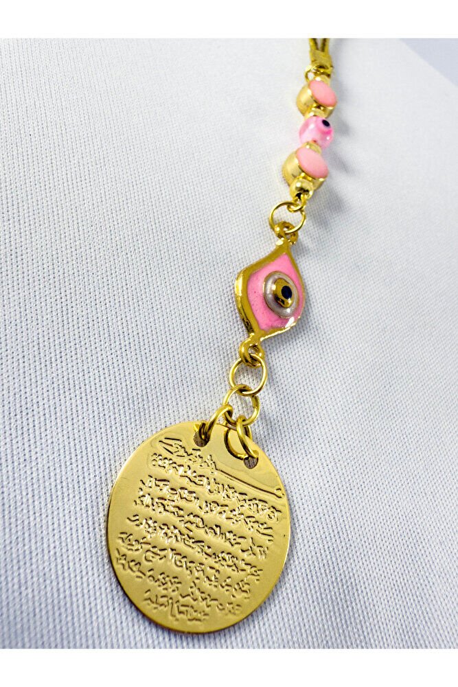 Pink Metal Eye Evil Eye Bead Metal Ayetel Kursi Gold Color Car Rearview Mirror Ornament
