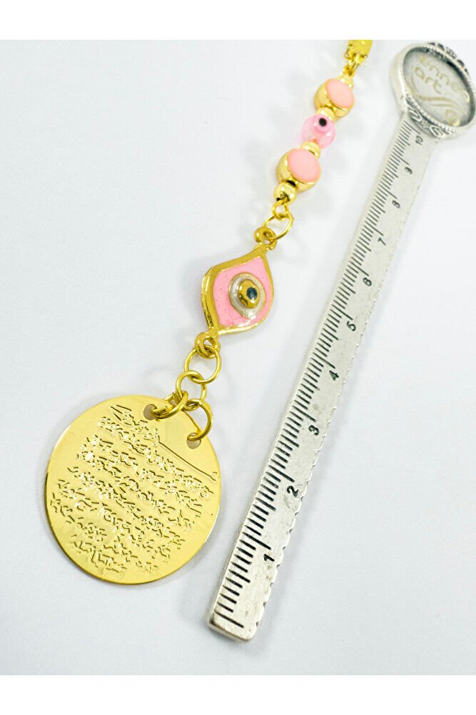 Pink Metal Eye Evil Eye Bead Metal Ayetel Kursi Gold Color Car Rearview Mirror Ornament