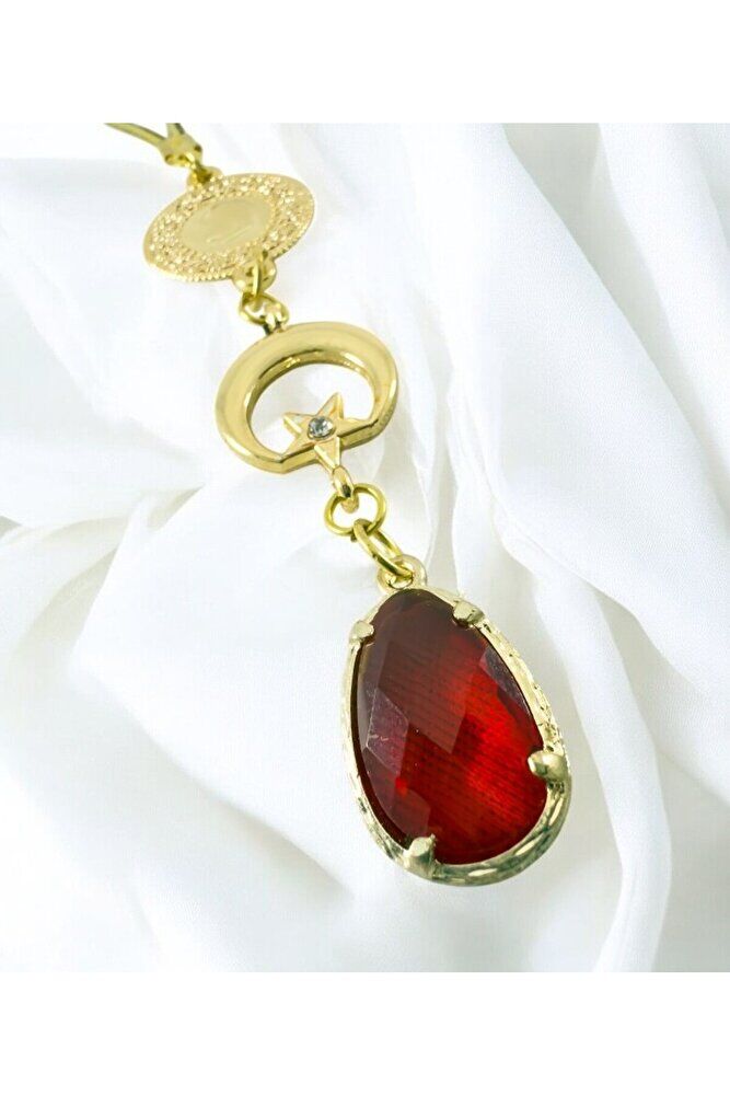 Hilal Şans Parası Kırmızı Gold Renkli Dikiz Ayna Süsü, Metal Yeni Araba Hediyesi