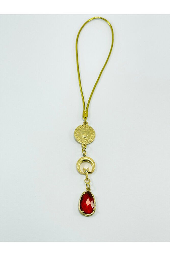 Hilal Şans Parası Kırmızı Gold Renkli Dikiz Ayna Süsü, Metal Yeni Araba Hediyesi