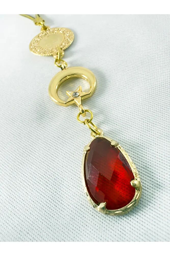 Hilal Şans Parası Kırmızı Gold Renkli Dikiz Ayna Süsü, Metal Yeni Araba Hediyesi