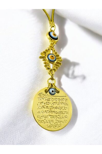 Metal Kirpikli Göz Nazar Boncuğu Metal Ayetel Kürsi Altın Renkli Araba Dikiz Ayna Süsü