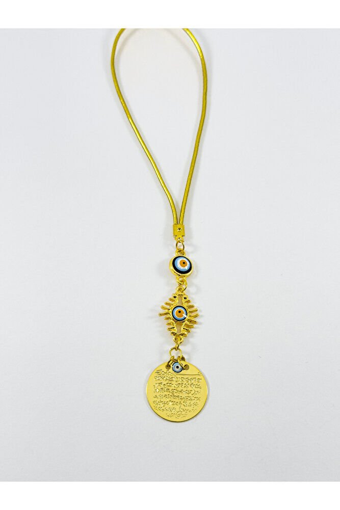 Metal Kirpikli Göz Nazar Boncuğu Metal Ayetel Kürsi Altın Renkli Araba Dikiz Ayna Süsü