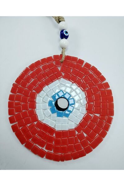 Kırmızı Mozaik Nazar Boncuğu 20 Cm El Yapımı Cam Hediyalik Eşya