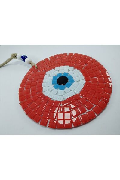 Kırmızı Mozaik Nazar Boncuğu 20 Cm El Yapımı Cam Hediyalik Eşya
