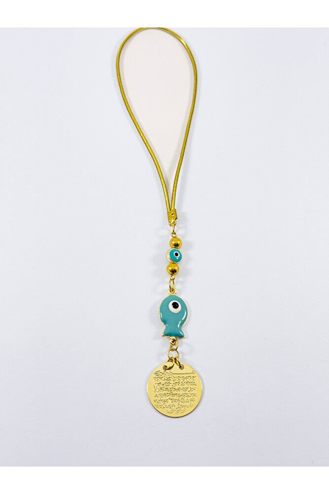 Turkuaz Balık Nazar Boncuğu Metal Ayetel Kürsi Altın Renkli Araba Dikiz Ayna Süsü