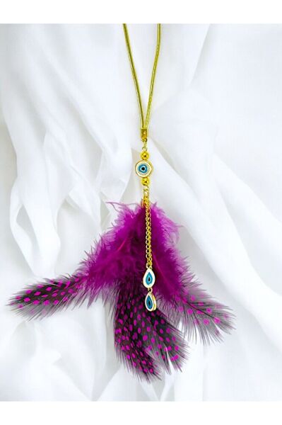 Çerçeveli Nazar Zincir Salkım Tüylü Araba Dikiz Ayna Süsü, Yeni Araba Hediyesi