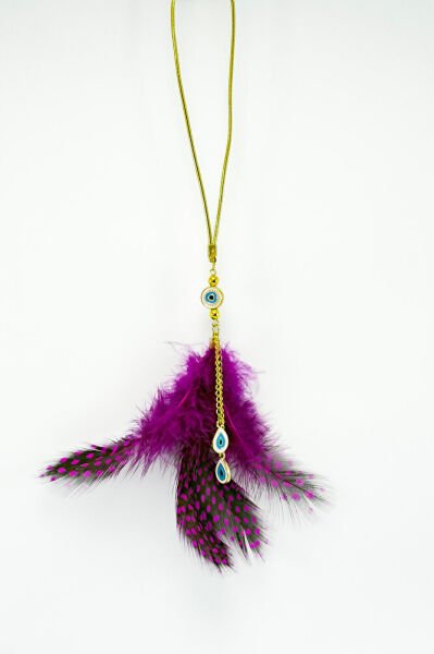 Çerçeveli Nazar Zincir Salkım Tüylü Araba Dikiz Ayna Süsü, Yeni Araba Hediyesi