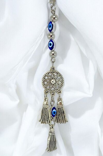 Çerçeveli Elips Nazarlı Metal Lotus Çiçeği Araba Dikiz Ayna Süsü, Püsküllü Yeni Araba Hediyesi