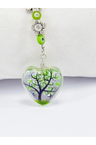 Green Glass Evil Eye Bead Antique Floral Living Landscape Car Rearview Mirror Ornament, New Car Gift