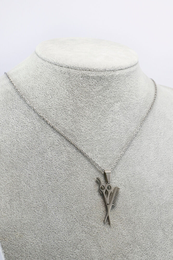 Paslanmaz Çelik Gümüş Renkli Makas Taraf Kolye, Hediyelik Kolye 60 cm