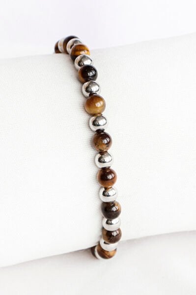 Kaplangözü Doğaltaşlı Çelik Erkek Bileklik, Sevgililer Günü Hediyelik Erkek Aksesuar