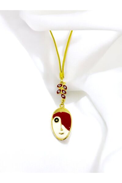 Kırmızı Salkım Çift Renkli Yüz Dikiz Ayna Süsü, Metal Lineart Yüz Figürü Tarz Yeni Araba Hediyesi