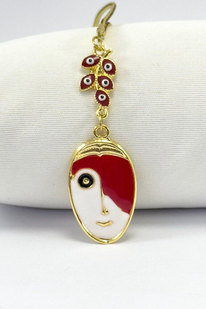 Kırmızı Salkım Çift Renkli Yüz Dikiz Ayna Süsü, Metal Lineart Yüz Figürü Tarz Yeni Araba Hediyesi