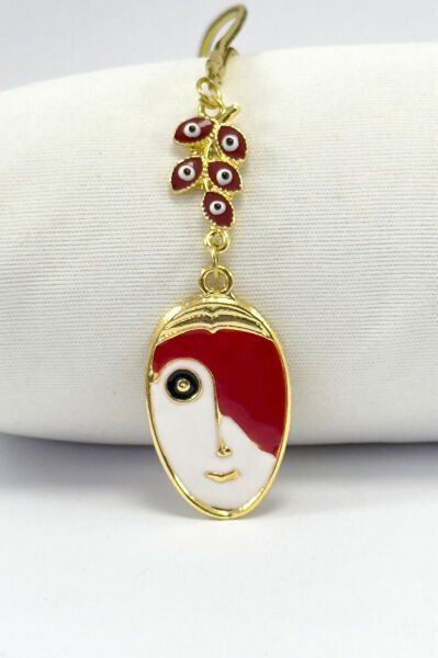 Kırmızı Salkım Çift Renkli Yüz Dikiz Ayna Süsü, Metal Lineart Yüz Figürü Tarz Yeni Araba Hediyesi