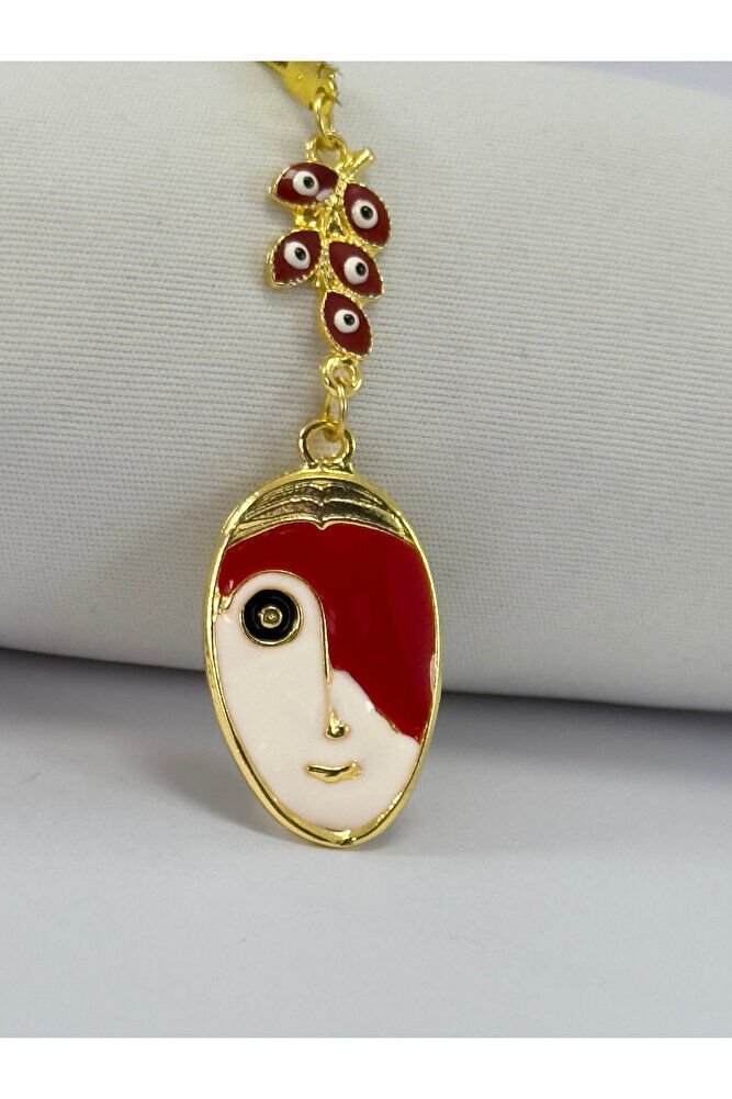 Kırmızı Salkım Çift Renkli Yüz Dikiz Ayna Süsü, Metal Lineart Yüz Figürü Tarz Yeni Araba Hediyesi