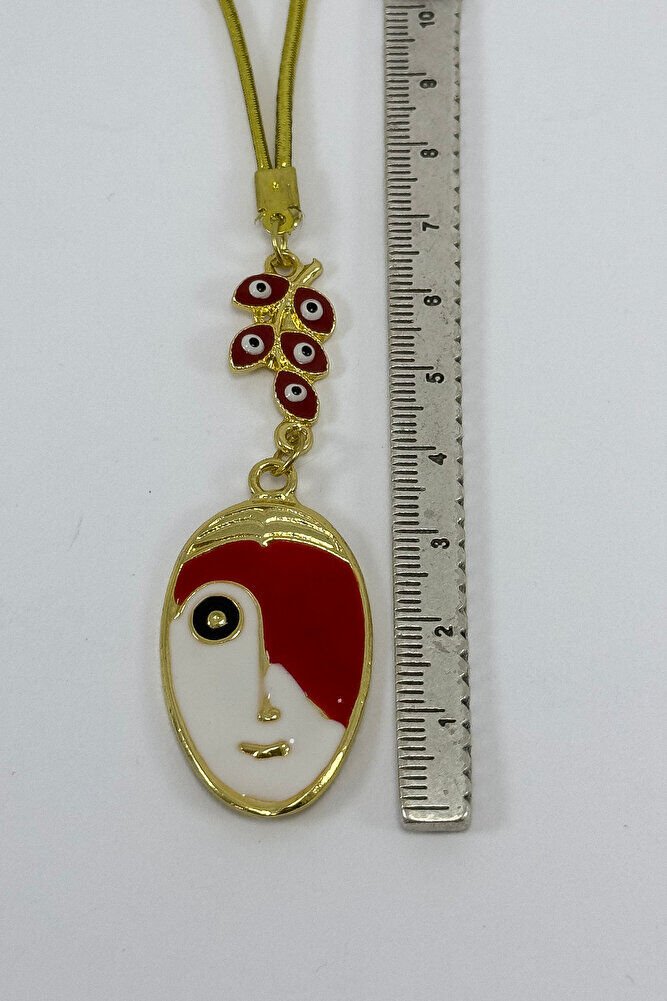 Kırmızı Salkım Çift Renkli Yüz Dikiz Ayna Süsü, Metal Lineart Yüz Figürü Tarz Yeni Araba Hediyesi