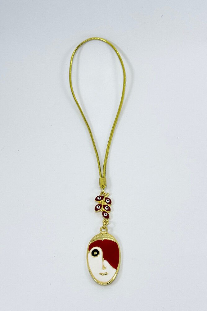 Kırmızı Salkım Çift Renkli Yüz Dikiz Ayna Süsü, Metal Lineart Yüz Figürü Tarz Yeni Araba Hediyesi