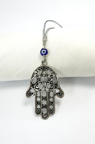 El Yapımı Cam Nazar Boncuklu Metal Hamse Araba Dikiz Ayna Süsü, Yeni Araba Hediyesi