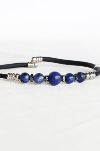 Sodalit Doğal Taşlı Kauçuk Erkek Bileklik, Sevgililer Günü Hediyelik Erkek Aksesuar