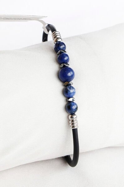 Sodalit Doğal Taşlı Kauçuk Erkek Bileklik, Sevgililer Günü Hediyelik Erkek Aksesuar