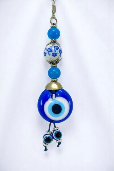 Desenli Seramik El Yapımı Cam Nazarlı Araba Dikiz Ayna Süsü, Yeni Araba Hediyesi