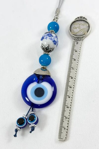 Desenli Seramik El Yapımı Cam Nazarlı Araba Dikiz Ayna Süsü, Yeni Araba Hediyesi