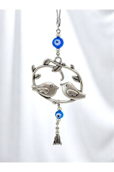 Handmade Glass Evil Eye Bead on Branch, Lovely Birds Themed Car Rearview Mirror Ornament, New Car Gift