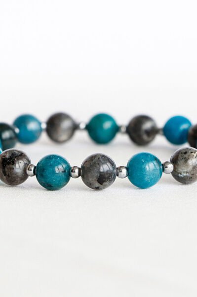 Apatit ve Spektrolit Doğal Taşlı Lastikli Bileklik 8mm Hediyelik El Yapımı Aksesuar