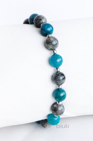 Apatit ve Spektrolit Doğal Taşlı Lastikli Bileklik 8mm Hediyelik El Yapımı Aksesuar