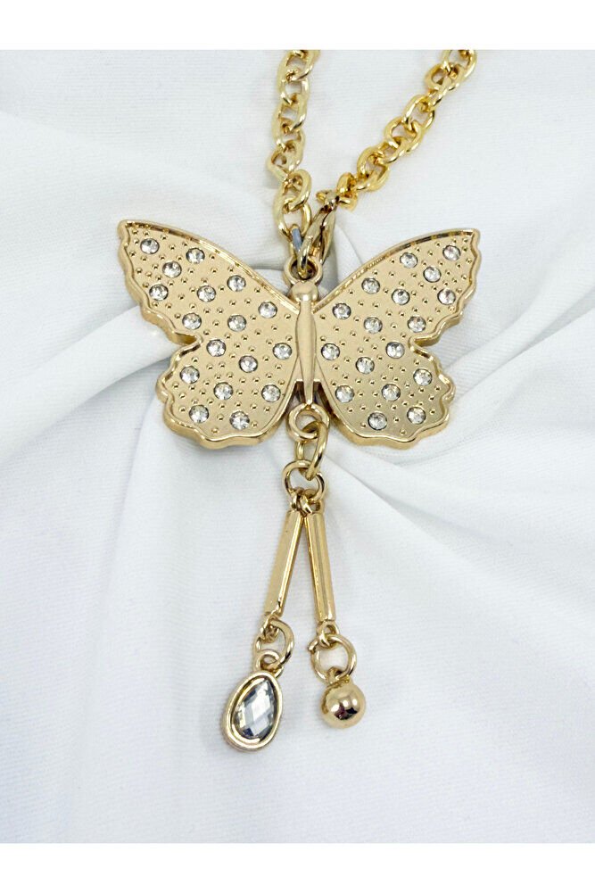 Parlak Taşlı Salkım Kelebek Araba Dikiz Ayna Süsü, Altın Renkli Zincirli Yeni Araba Hediyesi